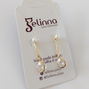 BRINCO PENDENTE DE PÉROLA E ZIRCÔNIA